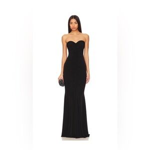 Strapless shirred fishtail gown